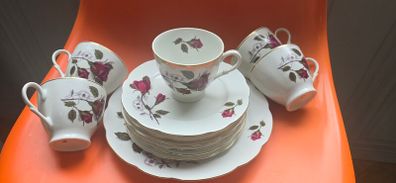 18 Piece Incomplete Cmielow porcelain Teaset made in Poland Vintage 50s 60s Old Rose Design Teaset HTF