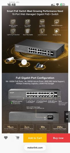 MokerLink 16-Port Web Managed PoE Switch.