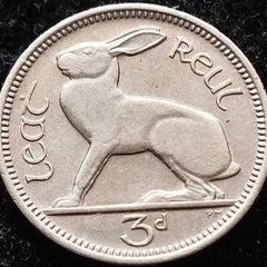 [#328] - Ireland 1968 | Irish 3d | Three Pence | Hare | KM.12a | UNC