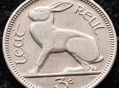 [#328] - Ireland 1968 | Irish 3d | Three Pence | Hare | KM.12a | UNC