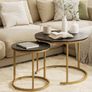 Set of 2 End Table, Nesting Tables with Gold Metal Frame Legs and Marble Black Top for Living Room, Bedroom, Office, Balcony, Apartment Black and Gold Image 2