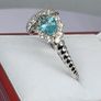 Sterling silver (Sz: T or P) Lagoon Apatite & White Zircon Fancy Ring in Rhodium Overlay Sterling Silver 1.25 Ct. Image 10
