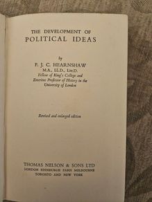 The Development Of Political Ideas.  By F.j.c. Hearnshaw. Revised And Enlarged Edition Hardback 1937 In Good Condition.  See Photos For Same.