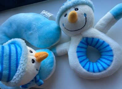 Cute Snowman Soft Toy Set With Rattle