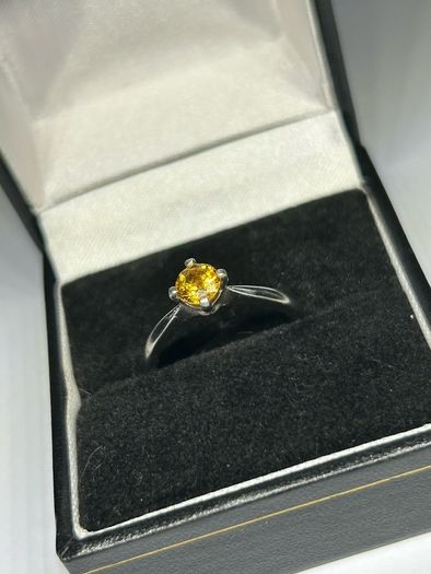 Platinum Golden Sapphire Solitaire Ring