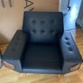 Pair of Black Leather Mid Century Armchairs Image 4