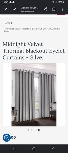 Brand new 2 x Midnight Velvet Thermal Blackout Eyelet Curtains - Silver Sizes in comments