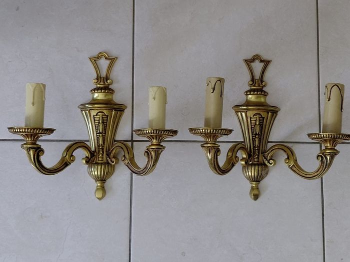 Antique French brass set of wall lights