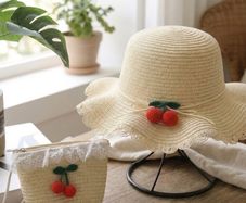 Girls Summer Straw Hat & Bag Set