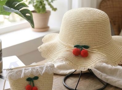 Girls Summer Straw Hat & Bag Set
