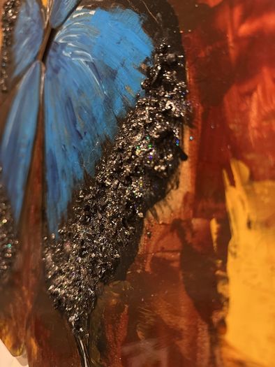 Art raising on the glass , hand made, "Baterfly", size 60x 60cm.