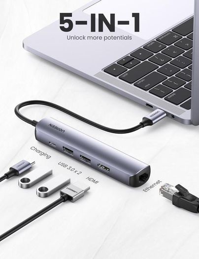 Ultra Slim 5 In 4k 1 Usb-c To 2 Usb (3.0)+hdmi+rj45 +pd