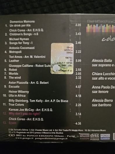 Elise Hall Saxophone Quartet - Colors. New CD.