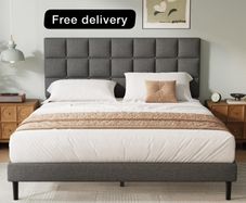 King Bed Frame, Easy Assembly, Sturdy Wooden Slat Support