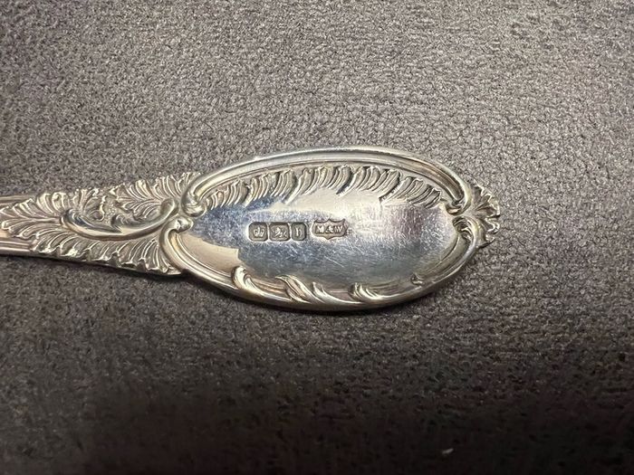 Antique UK hallmark Solid sterling silver serving fork 1900
