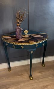 Green half moon console table