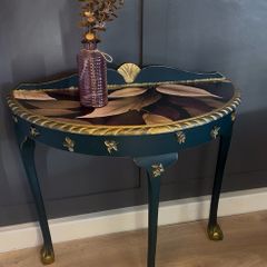 Green half moon console table