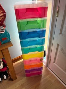 Multi coloured plastic drawers