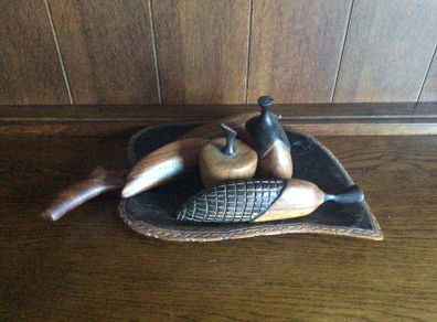 African Art Wooden Fruit and Tray