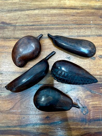 Set of 5 Vintage Carved Wooden Fruit
