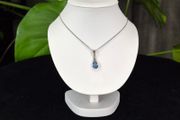 Vintage Sterling Silver 925 Teardrop Blue Stone &amp; Marcasite Pendant Necklace with Box