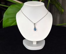 Vintage Sterling Silver 925 Teardrop Blue Stone & Marcasite Pendant Necklace with Box