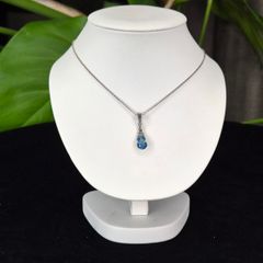 Vintage Sterling Silver 925 Teardrop Blue Stone & Marcasite Pendant Necklace with Box