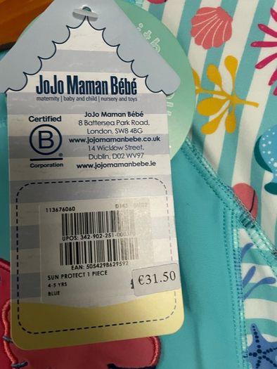 sun protection one piece rash vest swimsuit sunsuit beachwear girls 4-5 y Jojo Maman Bebe BNWT