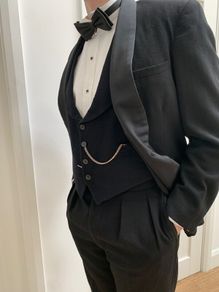 Vintage Black Tie Tuxedo with waistcoat, shirt and watch chain