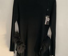 jumper black long statement jumper with fur sides detail and side slits cc fashion l/xlarge