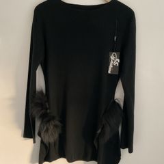 jumper black long statement jumper with fur sides detail and side slits cc fashion l/xlarge