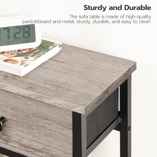 Slim Console Table, Narrow Console Table with 2 Drawers, Hallway Table with Storage, Sofe Table, Small Side Table for Small Spaces, Living Room, Entryway, Kitchen, Greige and Black