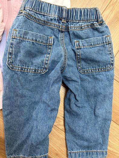 Baby girl casual outfit floral jeans, rose pink top and Benetton hoody 12-18 months