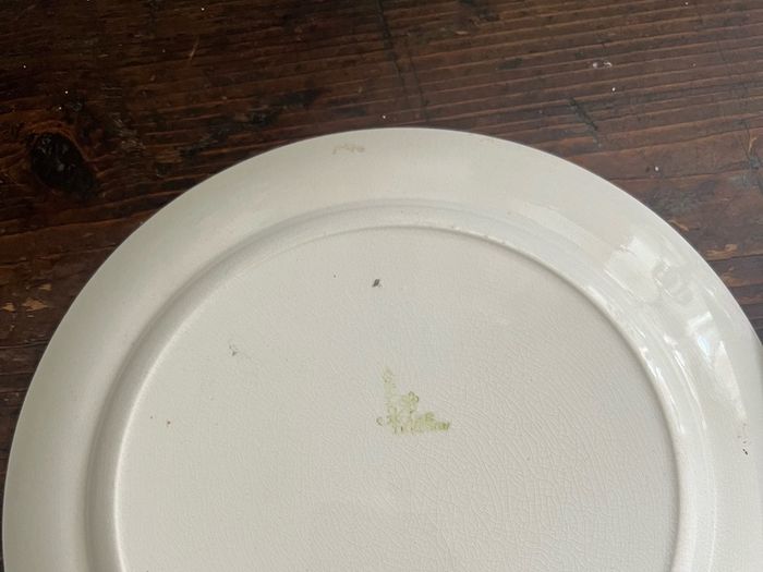 Antique Arklow pottery 1930s early green stamp spongeware plates