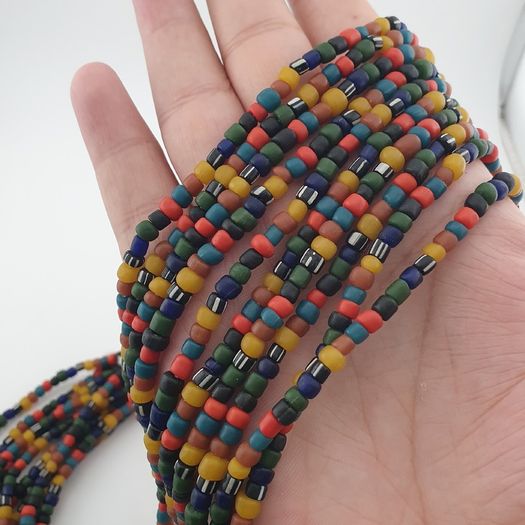 Antique African Style MultiColor 4 -5 mm Glass Beads Necklace Strand