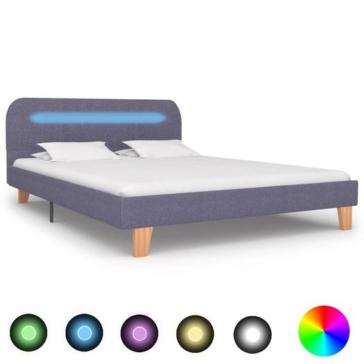 Bed Frame with LED Light Grey Fabric 135x190 cm