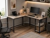 L-Shaped Corner Computer Desk with Storage Shelves