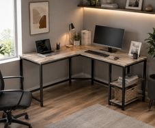 L-Shaped Corner Computer Desk with Storage Shelves