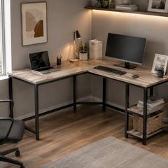 L-Shaped Corner Computer Desk with Storage Shelves