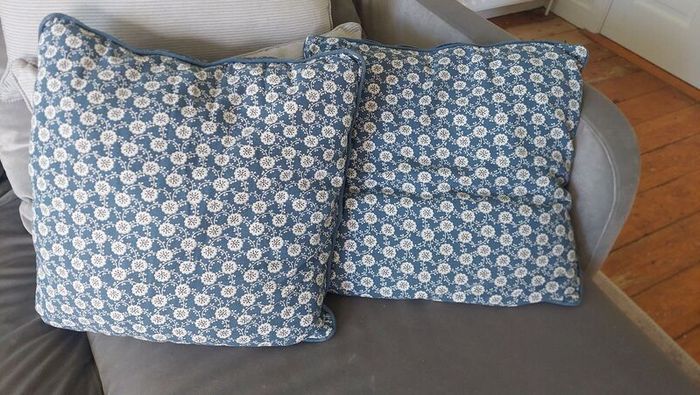 Blue and white cushions