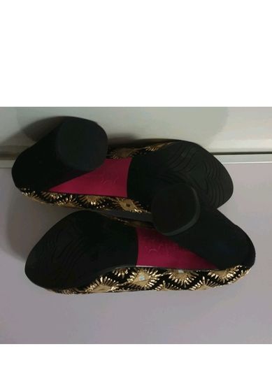 Le Babe Mirror 5019 Black Gold Embroidered Block Heel Court Shoes EU36 BNIB CAN POST