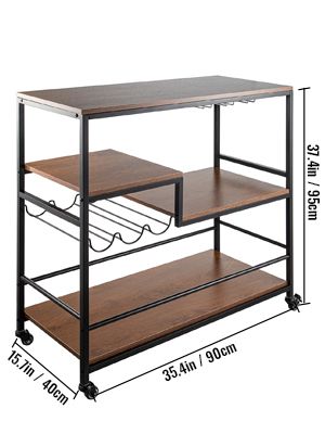 BRAND NEW 3-Tier Bar Wine Rack Serving Cart on Wheels Commercial Kitchen Food Truck Serving Buffet Sideboard Rack Glass Holder Home