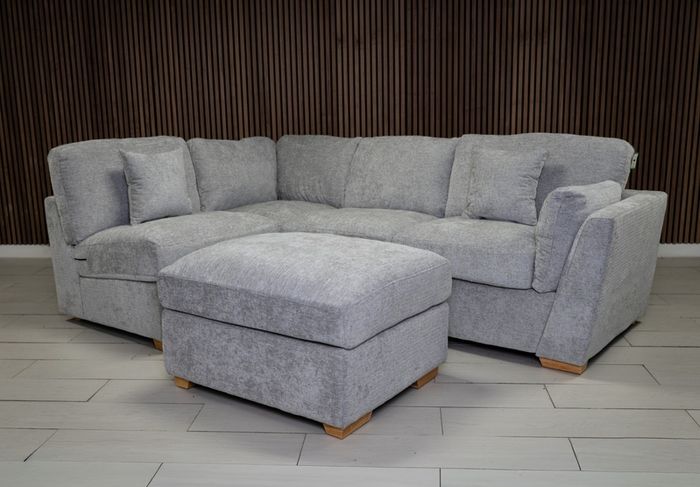 Emme Corner L Shape Grey Fabric Sofa + Footstool