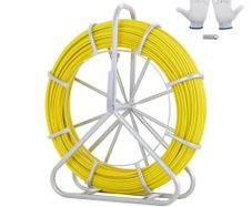 Fish Tape Fiberglass, 150.3 m, 8.0 mm, Duct Rodder Fishtape Wire Puller, Cable Running Rod with Steel Reel Stand, 3 Pulling Heads, Fishing Tools for Walls