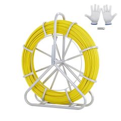 Fish Tape Fiberglass, 150.3 m, 8.0 mm, Duct Rodder Fishtape Wire Puller, Cable Running Rod with Steel Reel Stand, 3 Pulling Heads, Fishing Tools for Walls