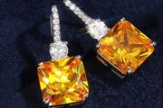 Citrine Stone Crystal Silver Earrings