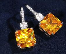 Citrine Stone Crystal Silver Earrings