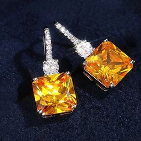 Citrine Stone Crystal Silver Earrings