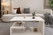 White Living Room Coffee Table with Three Tier Storage.