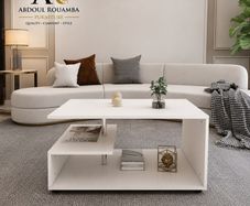 White Living Room Coffee Table with Three Tier Storage.